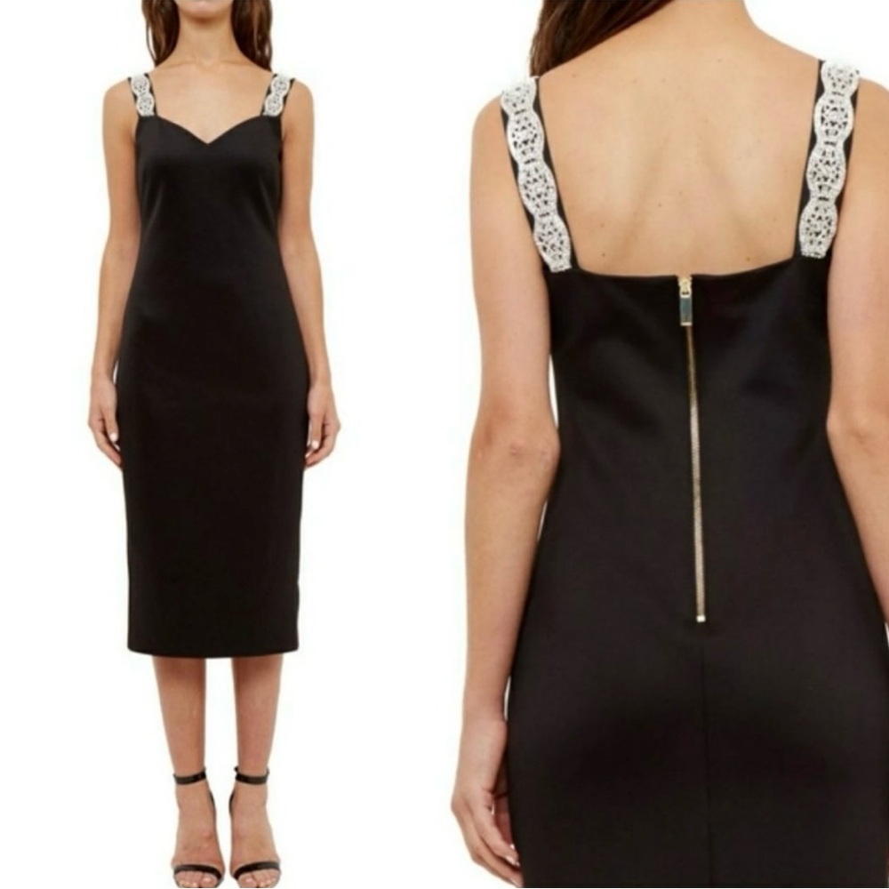 Ted Baker London Black Midi Dress with Lace Straps